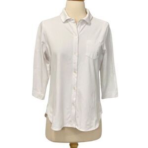 Golfino Women's Solid White Golf Top Polo 3/4 Sleeve Stretchy Activewear Size 6